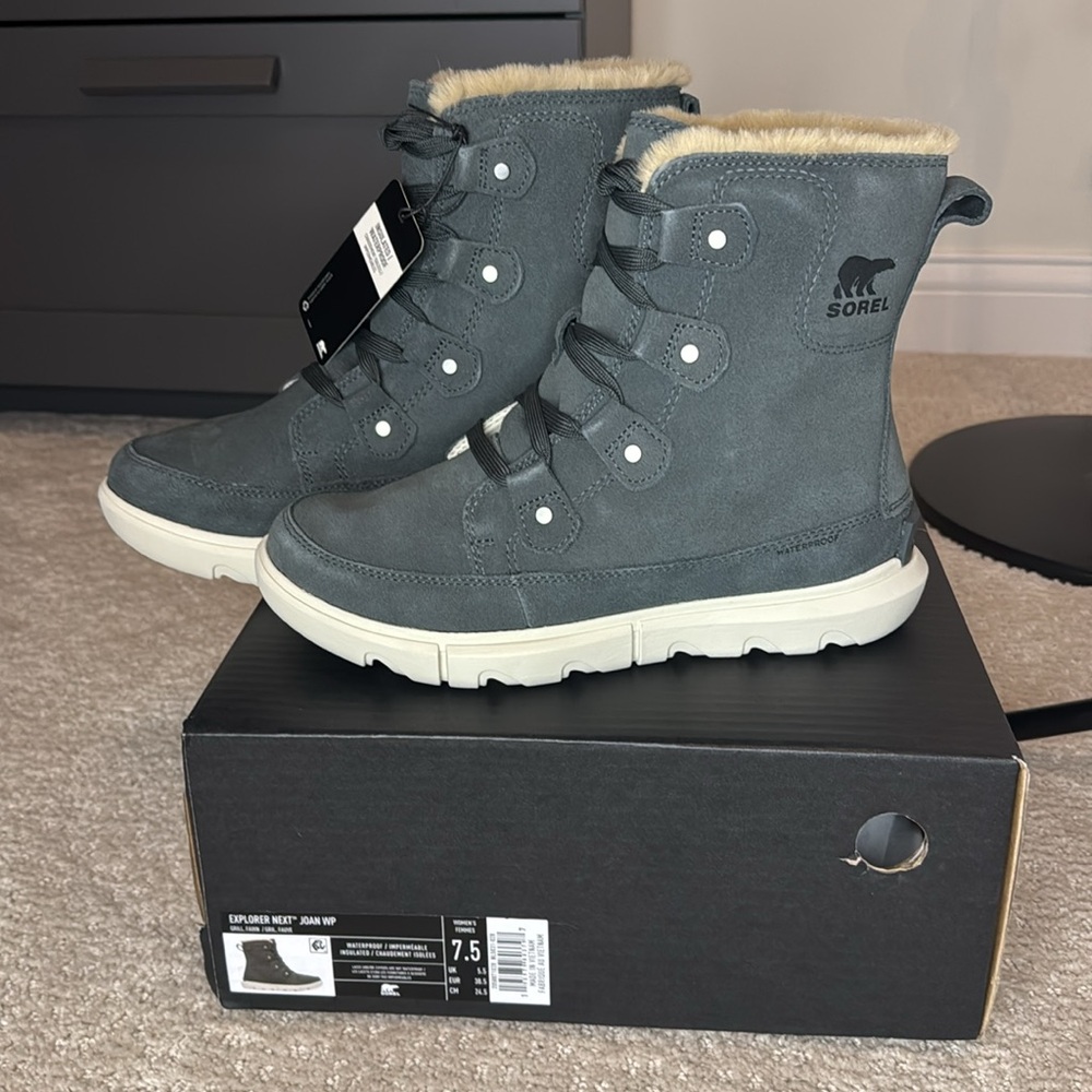 Sorel Women's Explorer Next Joan Waterproof Insulated Boot - Grill/Fawn Sz 7.5